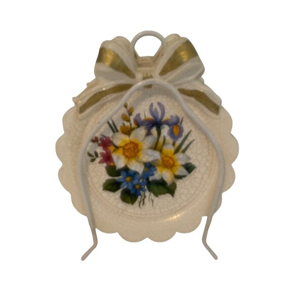 VTG BON JOUR Coasters Crack Floral Design Stand Holder 6 Piece KOREA - Picture 1 of 13